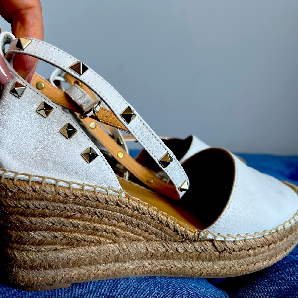 White leather espadrille wedge sandal